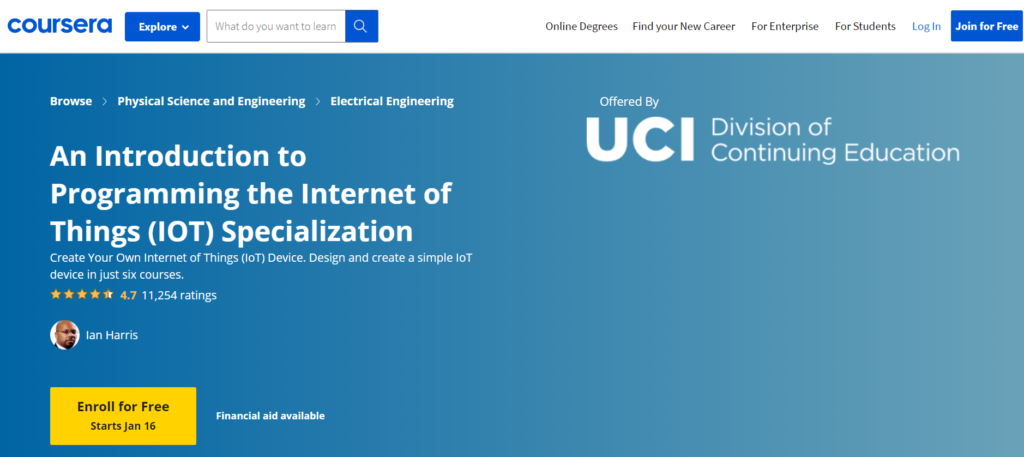 An Introduction to Programming the Internet of Things (IoT) Specialization – Coursera